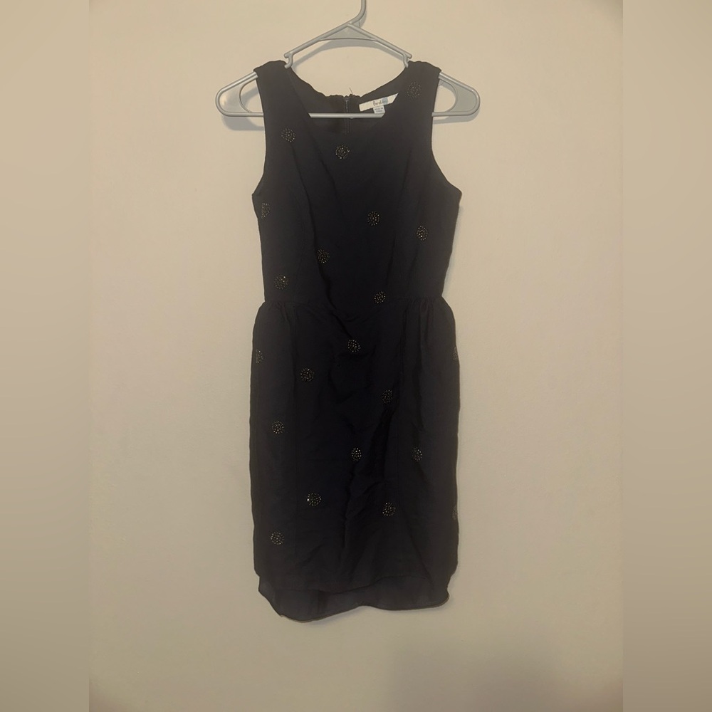 Boden Embellished Spot Cocktail Dress Women’s Size 8 Navy Blue Wool Silk Blend